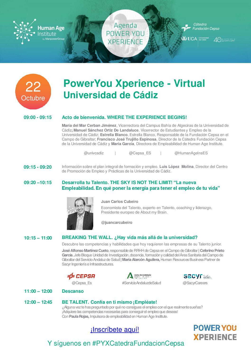 Cartel de horarios de la jornada PowerYou Xperience